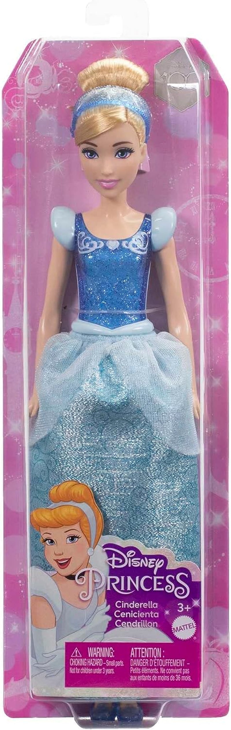 Mattel DISNEY Prinses Assepoester beweegbare pop met sprankelende jurk, afneembare schoenen en tiara, kambaar haar voor kappersplezier, vanaf 3 jaar, HLW06 Naty Shop-poppen