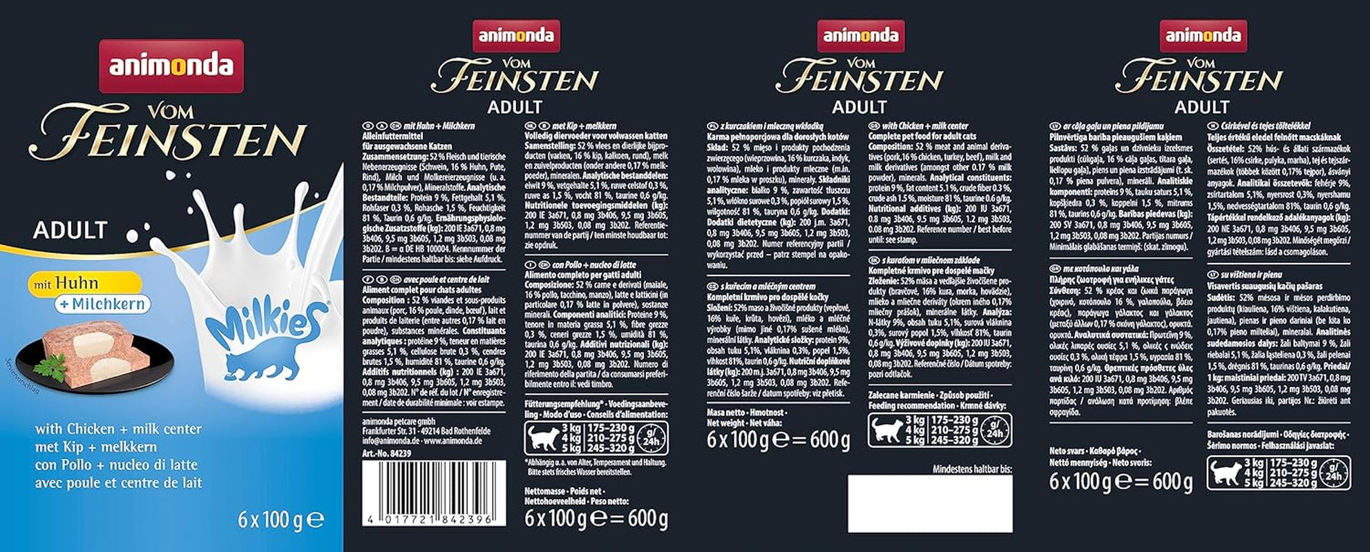 animonda Vom Feinsten Volwassen kattenvoer, Nassfutter für ausgewachsene Katzen, met kip + melkkern, 6 x 100 g