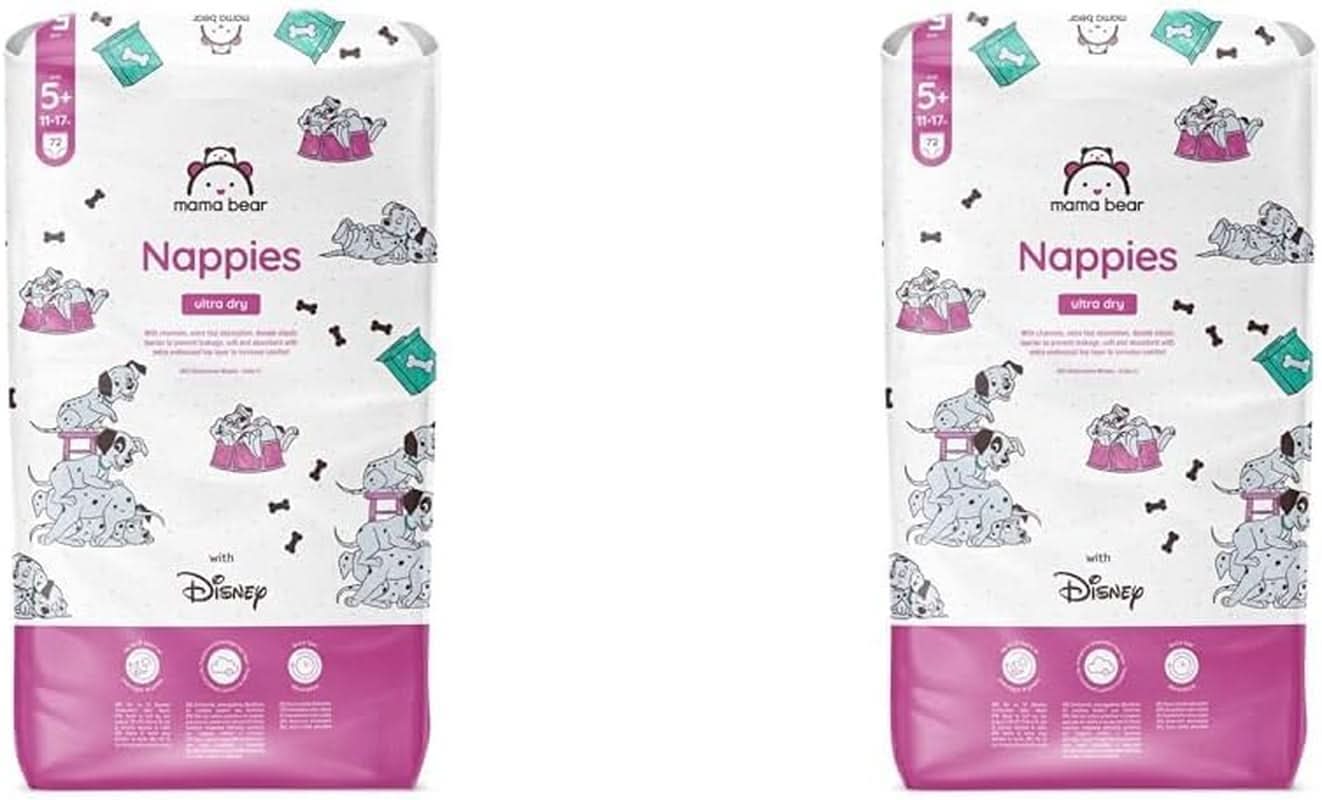 Mama Bear Disney Ultra Dry Luiers Maat 4 (8-14 kg), Wit, 84 stuks (1 pak) Naty Shop Maat 5+ (11-17 kg) (2 stuks) Individuele verpakking