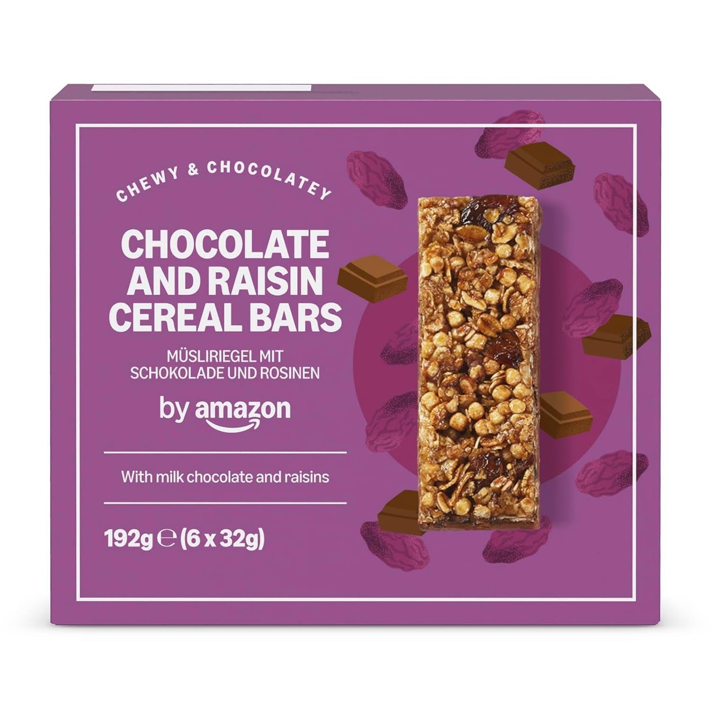 Mueslireep met chocolade en rozijnen van Amazon, 192g