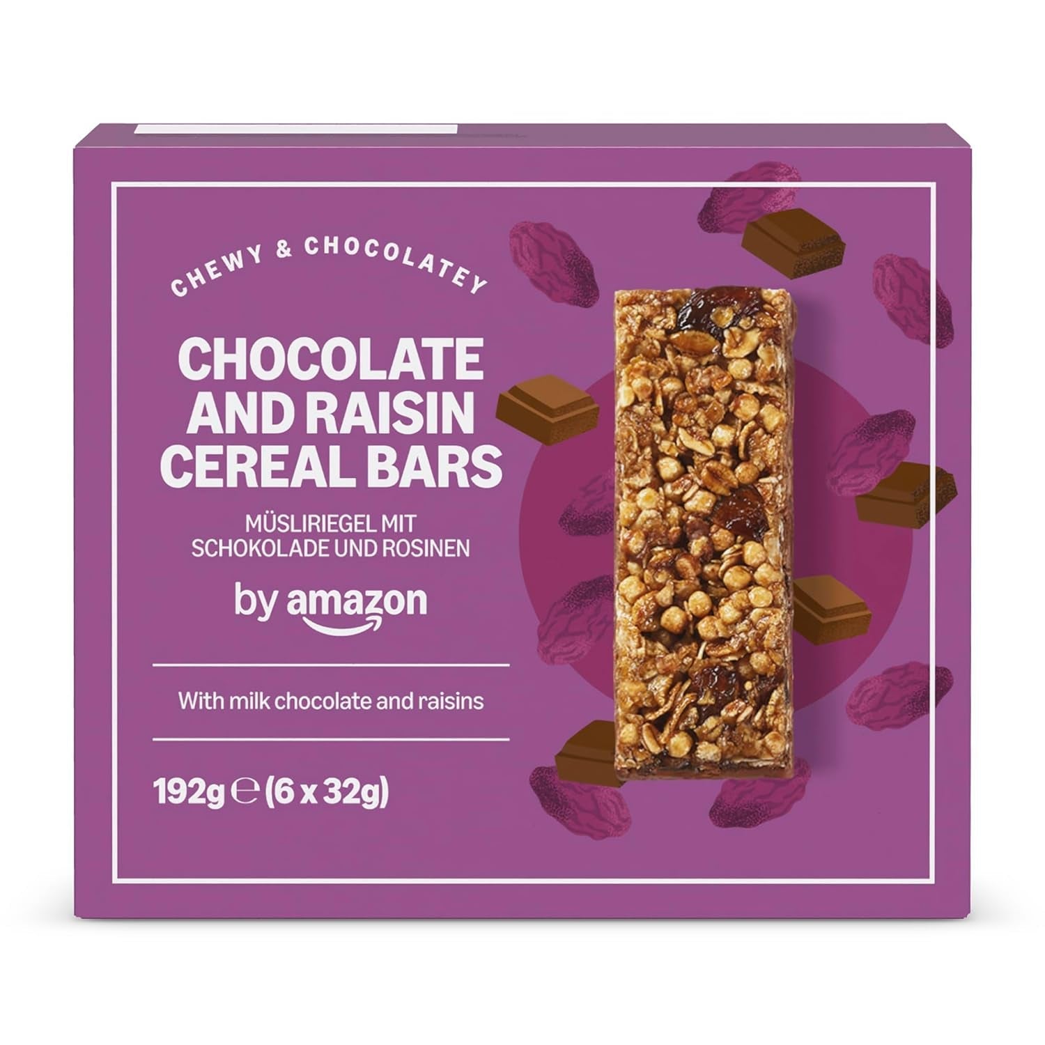 Mueslireep met chocolade en rozijnen van Amazon, 192g