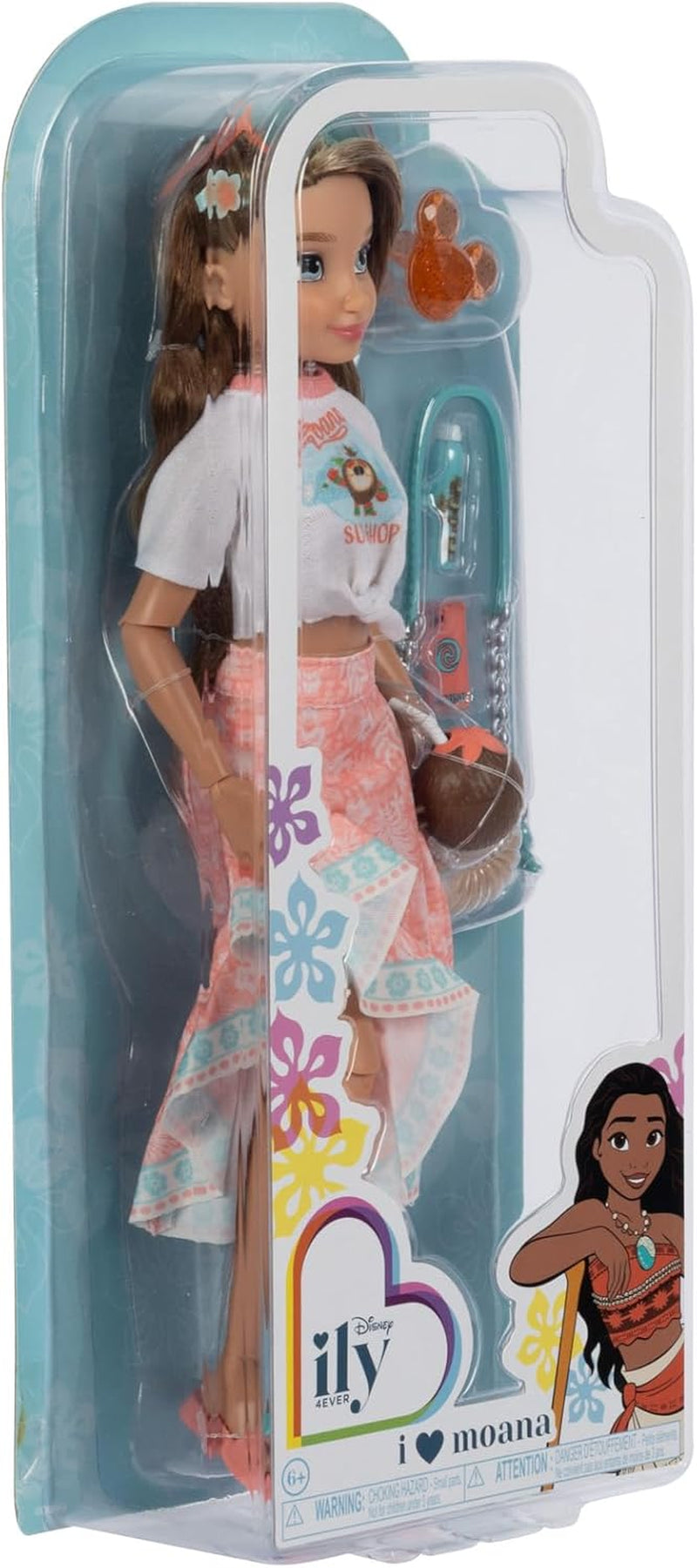 Vaiana-pop met accessoires, 29 cm, 13 scharnierpunten, officieel gelicentieerd door Jakks Pacific. Compleet met combineerbare accessoires en een sprankelende Mickey-ring!