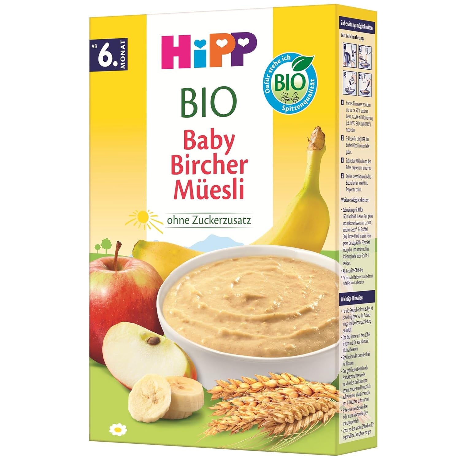 HiPP Biologische Baby Bircher Muesli (8 x 250 g), vanaf 6 maanden, zonder toegevoegde suiker, extra malse graanvlokken - licht verteerbaar ontbijt van de beste biologische kwaliteit