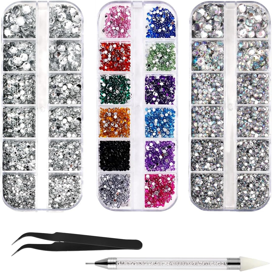 4600 Stück Strasssteine ​​​​Für Nägel, Nagel Glitzersteine ​​​​3 Verschiedene Stil Flache Nail Gems Nägel Steine ​​​​Klein Nagel Steinchen Mit Pinzette en Strass Picker Dotting Pen Für Nägel/Kleidung/Handwerk