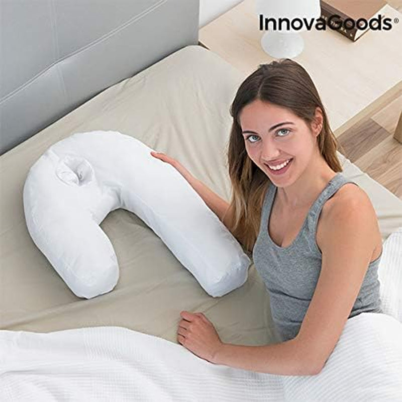 Innovagoods Ergonomisch U-vormig kussen voor zijslapers, ideaal voor zwangerschap, bevordert een rustige ademhaling, vermindert snurken, katoen en polyester, wit, 39 x 57 x 14 cm Cervicale orthopedische kussens Naty Shop