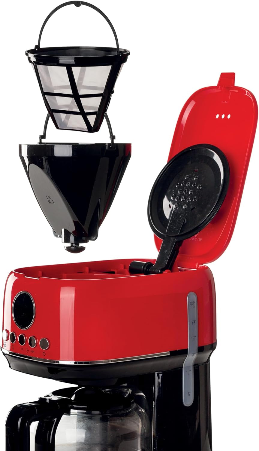 Ariete Moderna 1396 filter-espressomachine voor het zetten van Amerikaanse koffie tot 15 kopjes glazen karaf verwarmingsplaat LCD-display afneembare en wasbare filters wit