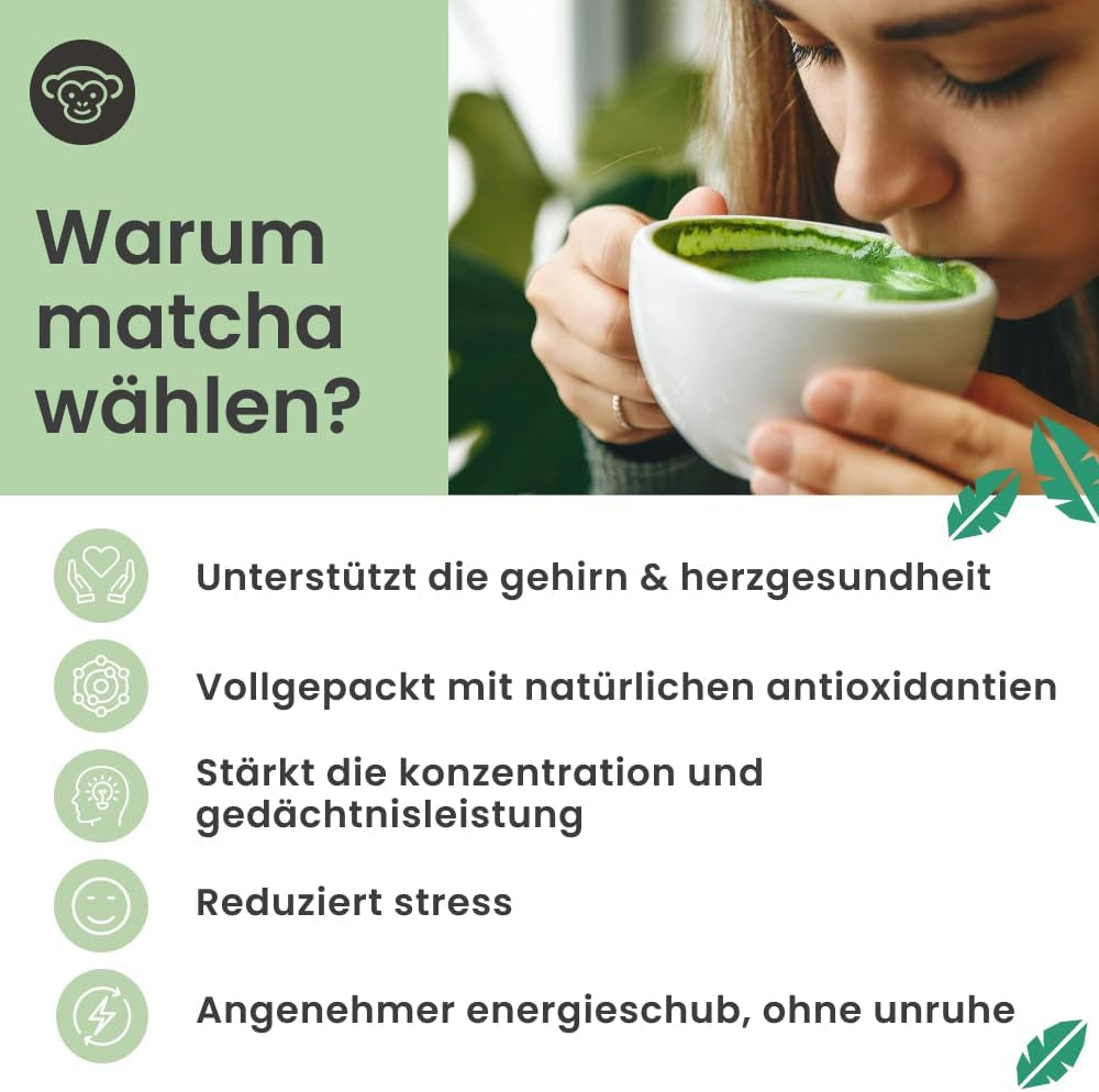 Purechimp Ceremoniële Matcha Poeder 50g. 100% puur schaduwtheepoeder voor lattes, infusies en recepten. Recyclebare pot. Rijk aan antioxidanten.