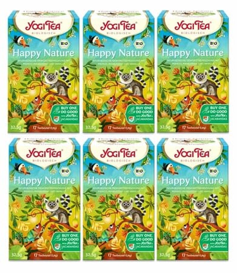 Yogi Tea - Happy Nature, Koop er één en doe het goede, biologische Ayurvedische kruidenkruidenthee, mango, mandarijn, vanillemengsel, Yogi Tea 6-pack, 6X17 theezakjes (in totaal 102 theezakjes)