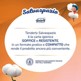 Ruimtebesparend, 96 rollen toiletpapier, 2 lagen, 220 scheurtjes per rol, Met natuurlijke extracten van kaasjeskruid en calendula, Made in Italy, Dermatologisch getest.