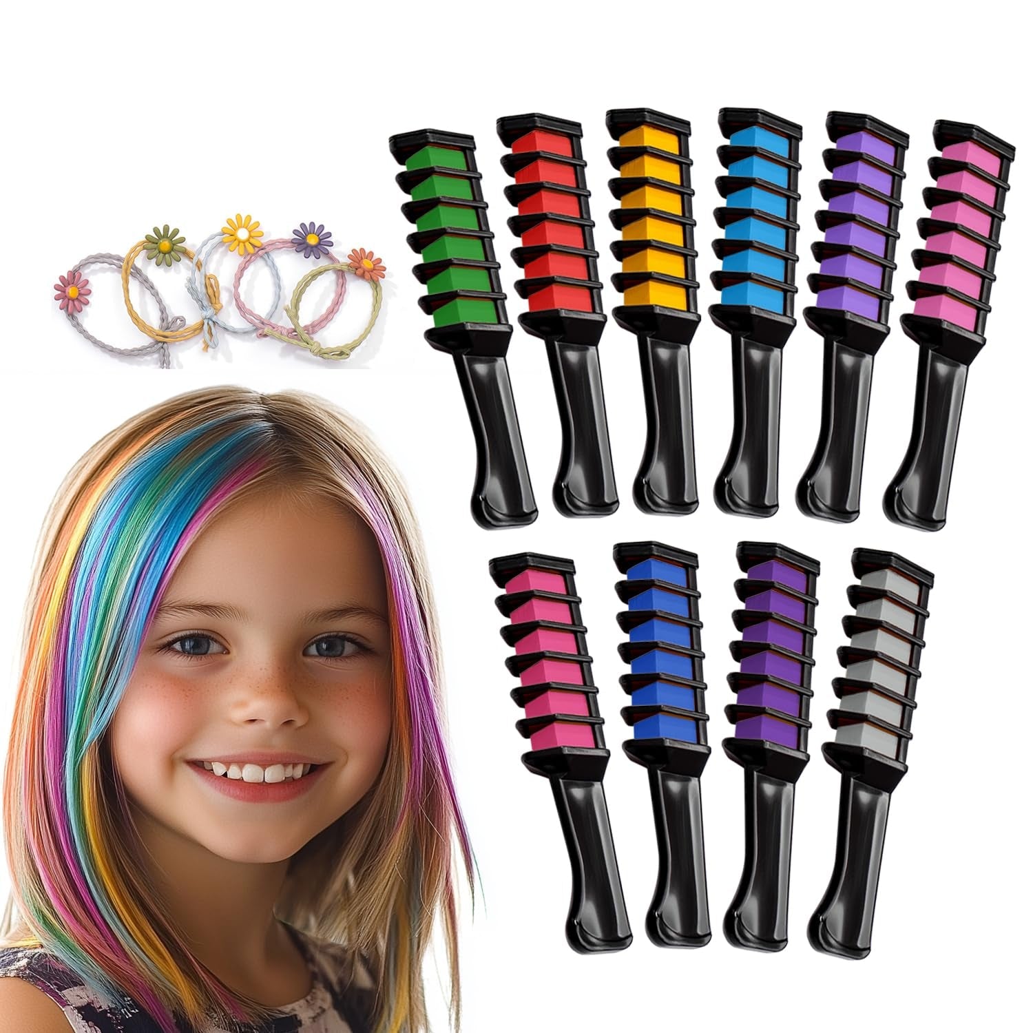 Magicat haarkrijt voor meisjes set I 10 wasbare kleuren en 5 haarelastiekjes I cadeau voor meisjes van 4 tot 10 jaar I creatief cadeau voor kinderverjaardagsfeestje 2025 I veilig en kleurrijk Naty Shop haarverf 200 G (1 verpakking)