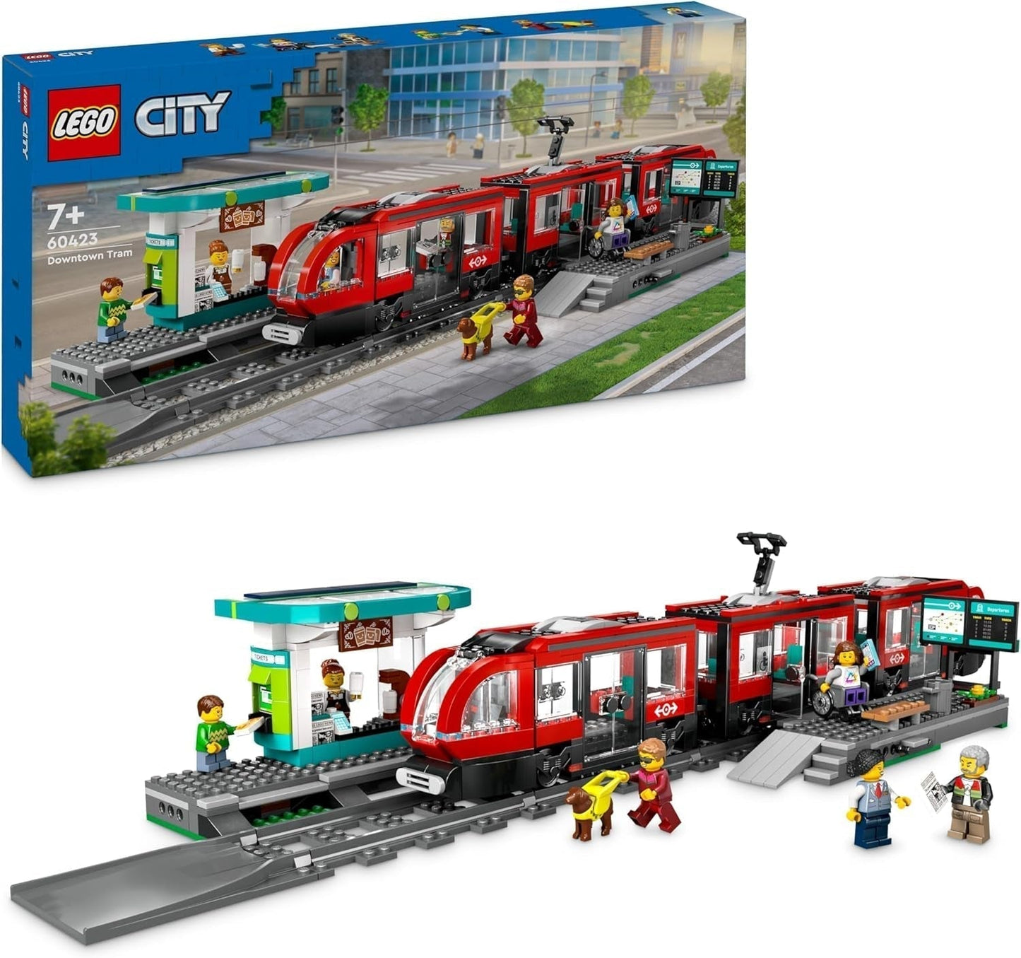 LEGO City tram met station, cadeau-idee voor voertuigspeelgoedfans vanaf 7 jaar, met 6 minifiguren en een geleidehond voor rollenspellen, bouwspeelgoed 60423 Bouwsets Besuche den LEGO-Store Standaard titel
