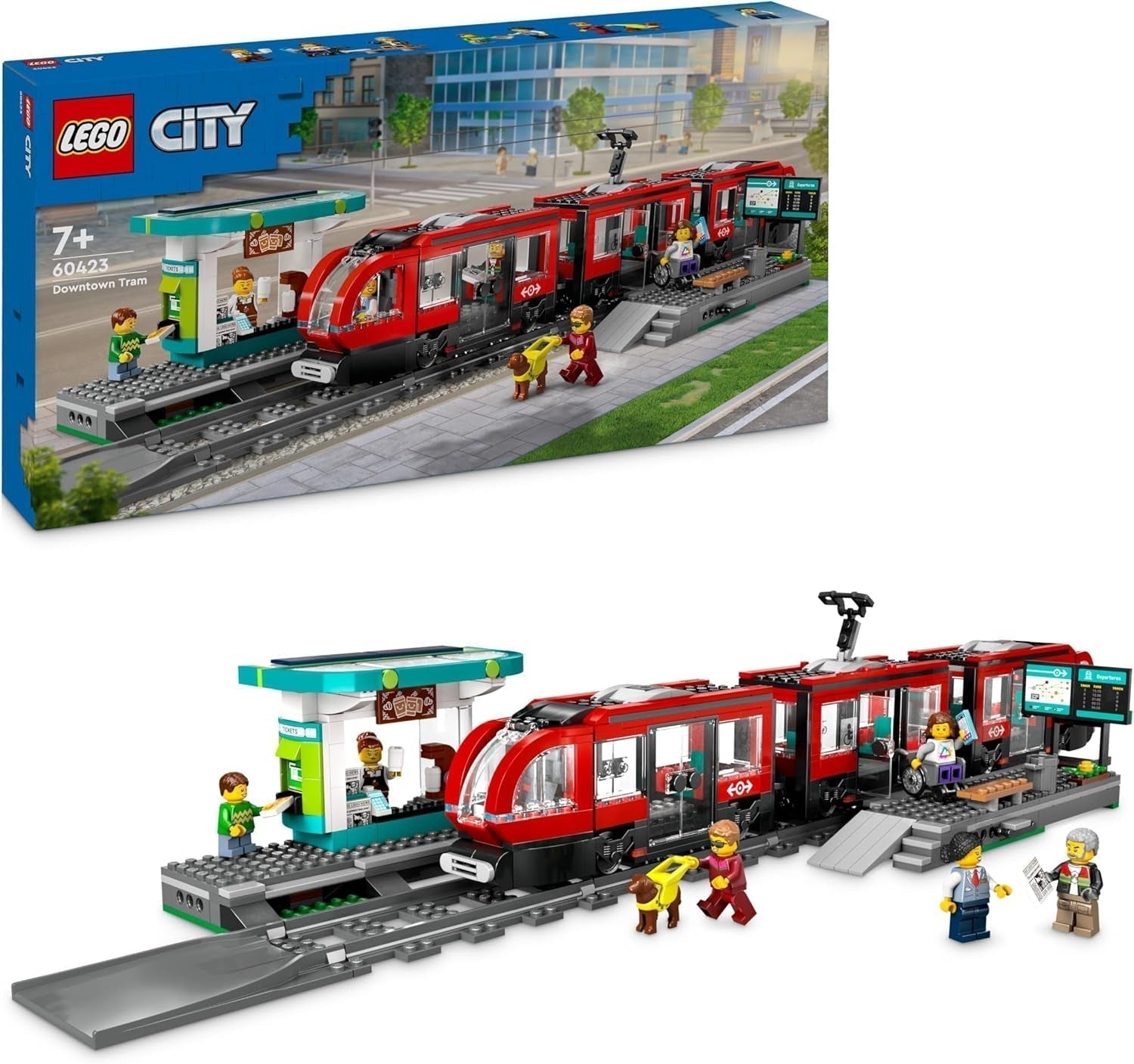 LEGO City tram met station, cadeau-idee voor voertuigspeelgoedfans vanaf 7 jaar, met 6 minifiguren en een geleidehond voor rollenspellen, bouwspeelgoed 60423 Bouwsets Besuche den LEGO-Store Standaard titel