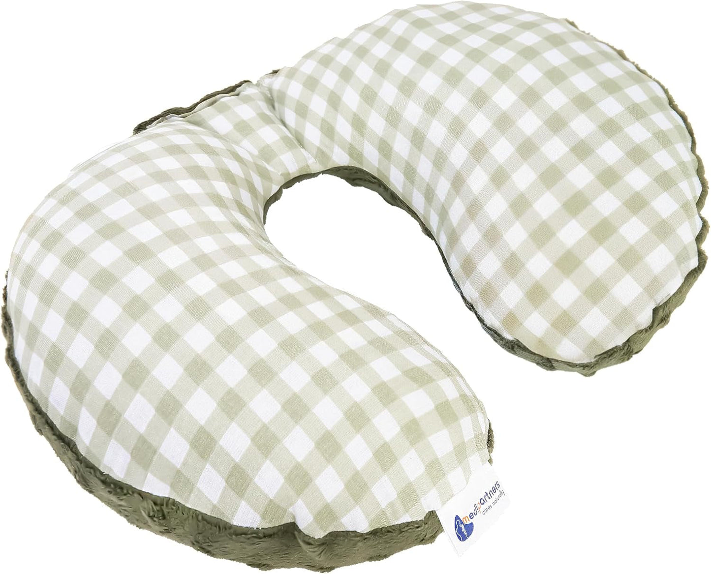 Medi Partners Baby Nekkussen Neksteun 100% Katoen / Minky Baby Nekkussen voor Auto Kinderwagen Reizen Reizen Slaap Nekkussen Snooze Roll (REH met Grijze Minky) Cervicale Orthopedische Kussens Naty Shop Olive Mink Geruit