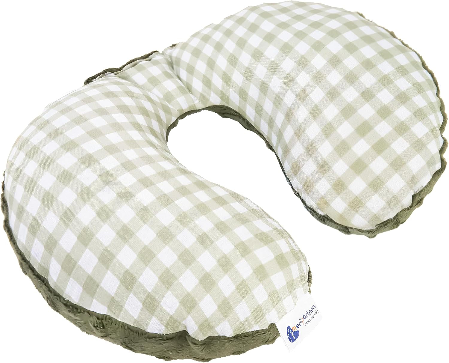 Medi Partners Baby Nekkussen Neksteun 100% Katoen / Minky Baby Nekkussen voor Auto Kinderwagen Reizen Reizen Slaap Nekkussen Snooze Roll (REH met Grijze Minky) Cervicale Orthopedische Kussens Naty Shop Olive Mink Geruit