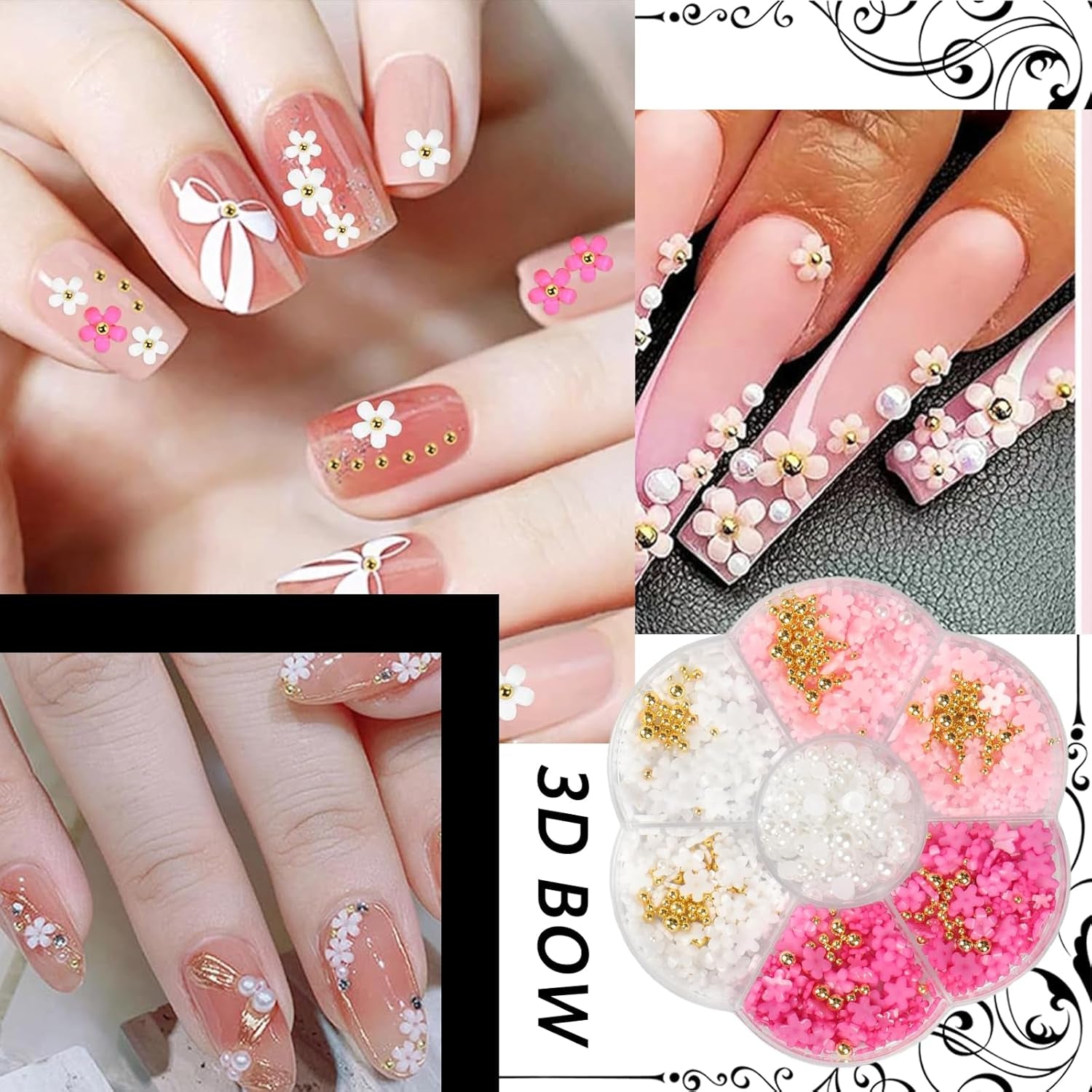 1 Karton Nail Art Charms, 3D Bloemen Nagelkunst Charms, Acryl Blumen Nagel Strass Mit Ornamenten, Nagel Edelsteine, Nagel Zubehör Für Mädchen, Nagelkunst Decoratie, DIY Handwerk Nail Design