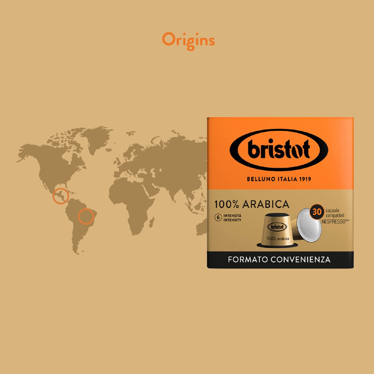 Bristot, 100% Arabica koffie – 120 capsules compatibel met Nespresso – Kaffeemischung aus Mittelamerika und Brasilien, Schokolade und Trockenfrüchtenoten – 4 Packungen per 30 capsules