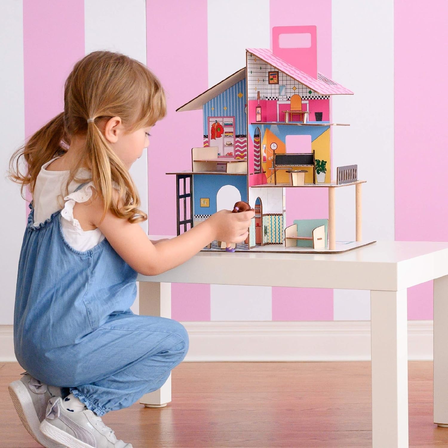 Olivia's Little World 360 houten poppenhuis voor kinderen, 3,5" poppen en 12 accessoires, veelkleurig TD-13260C