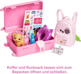 Barbie-pop, reisbarbie met blond haar, 10+ reisaccessoires, stickers, koffer, puppy, inclusief 1 pop, kindercadeau, speelgoed vanaf 3 jaar, HJY18