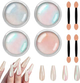 Chrom Nagel Pulver 4 Kleuren Iriserendes Aurora Pulver Metallic Spiegeleffect Pigment Parelmoer Meerjungfrau Glitter Einhorn Glitter voor Gel Polish Nail Art Decoratie-Purpurgrüner Jadeit