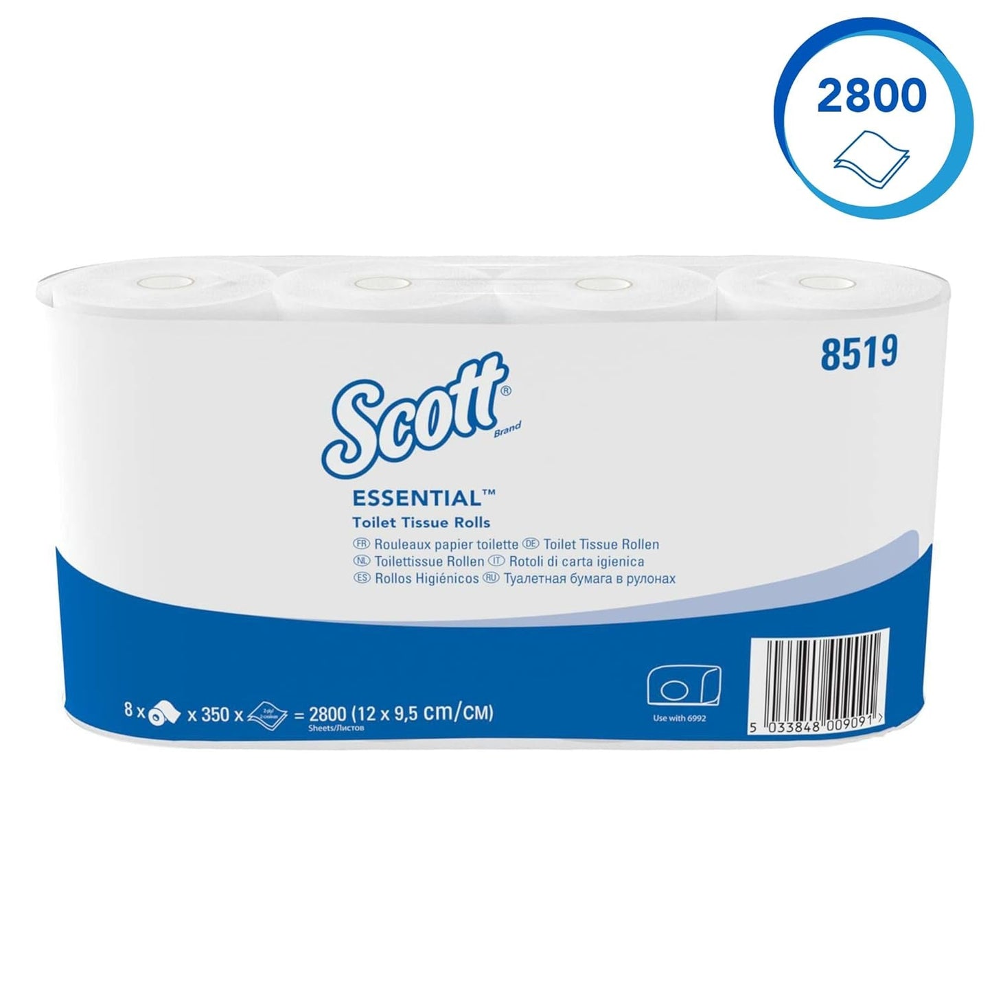 Scott® Essentialtm 8519 toiletpapier 2-laags wit FSC-gecertificeerd toiletpapier van gerecycleerde vezels 64 rollen x 350 vellen (totaal 22.400 vellen)