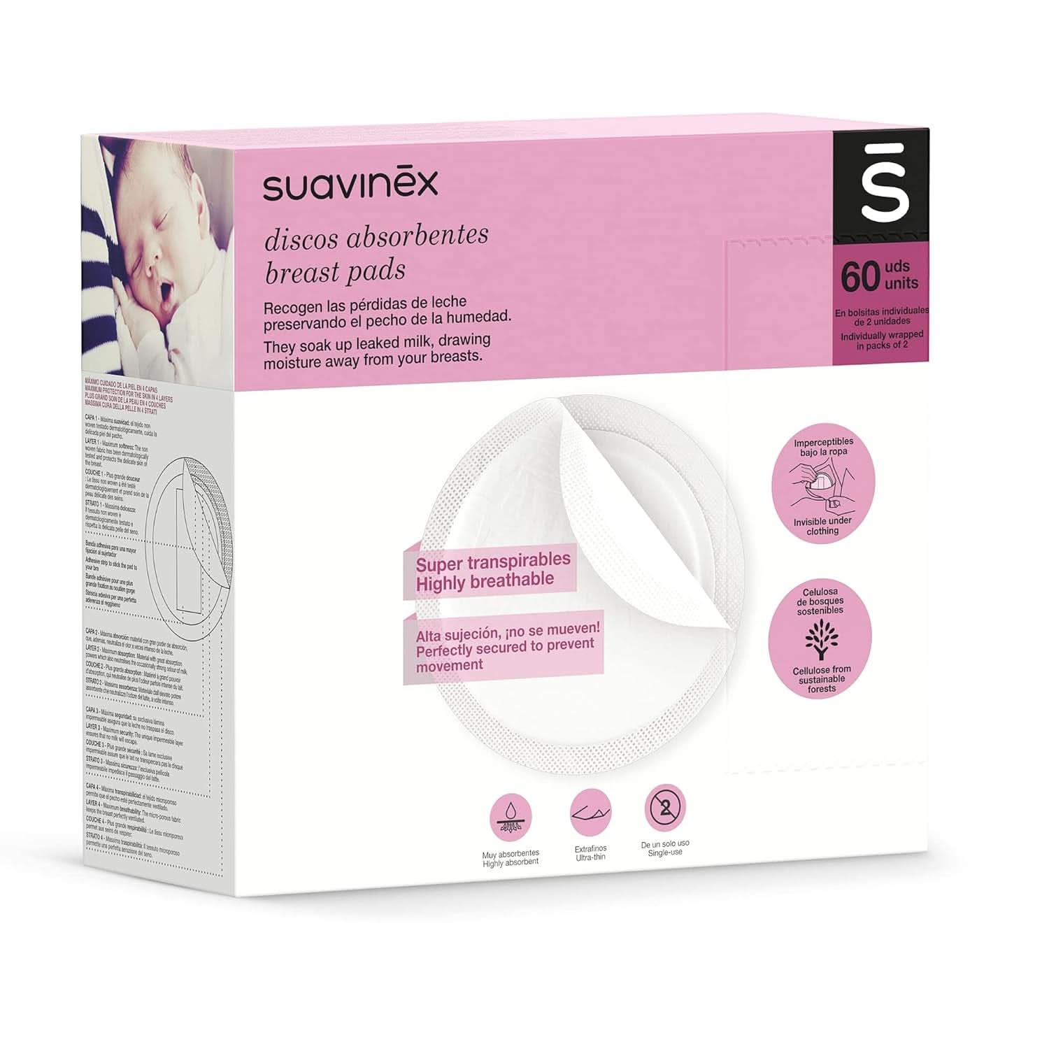 Suavinex 3182126 - Borstvoedingstampon, verpakking van 60 Accessoires Voeding en borstvoeding Bebe Naty Shop