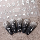 3D zilver metallic nagelstickers, nagelstickers voor vrouwen, ster, maan, zon, nagelfolie, zelfklevende stickers, vlindernagelstickers, nagelstickers, nageldesignaccessoires, 8 stuks