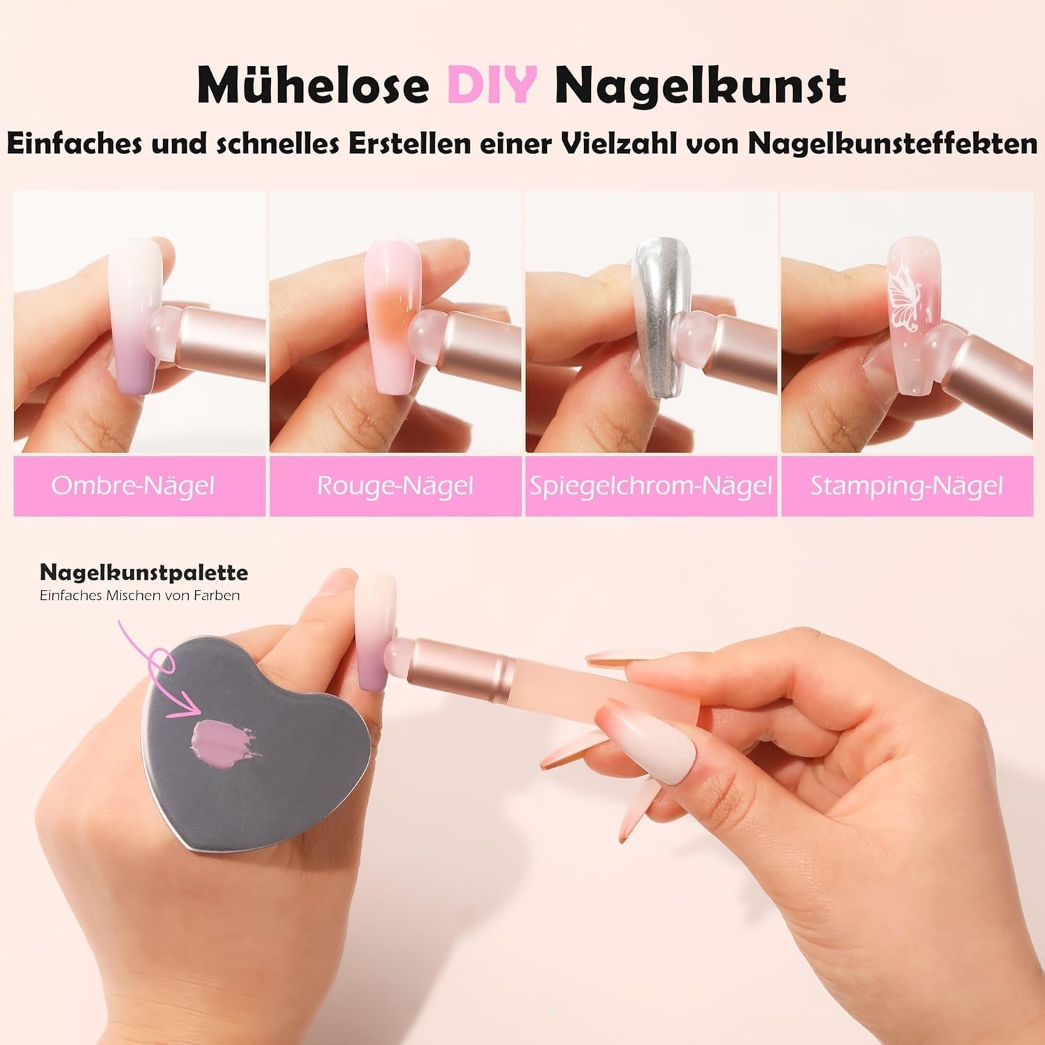 Aokitec 14 Stück Silikon Tool Nägel Pinsel voor Gel Nailack UV, Wiederwendbare Gel Pinsel voor UV Nailack Chrome Nail Powder, Nail Art Zubehör Für Ombre Blush Mirror Effekt, Nägel Selber Machen