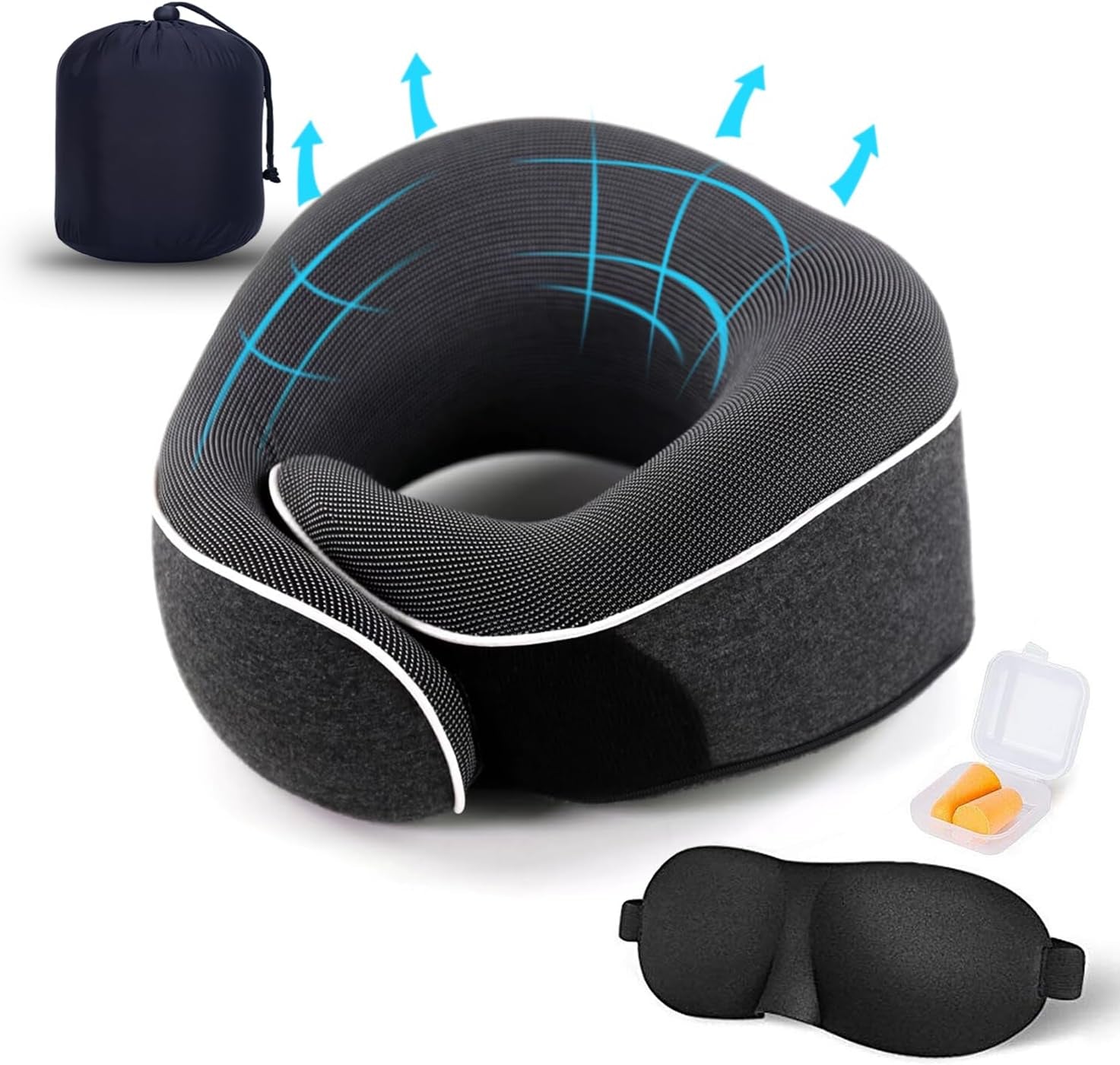 TALLGO Reisnekkussen Beste Memory Foam Vliegtuigkussen Hoofdsteun Zacht Verstelbaar Kussen voor Vliegtuig Auto Thuis Roze Naty Shop Cervicale Orthopedische Kussens Zwart 4 Standaard