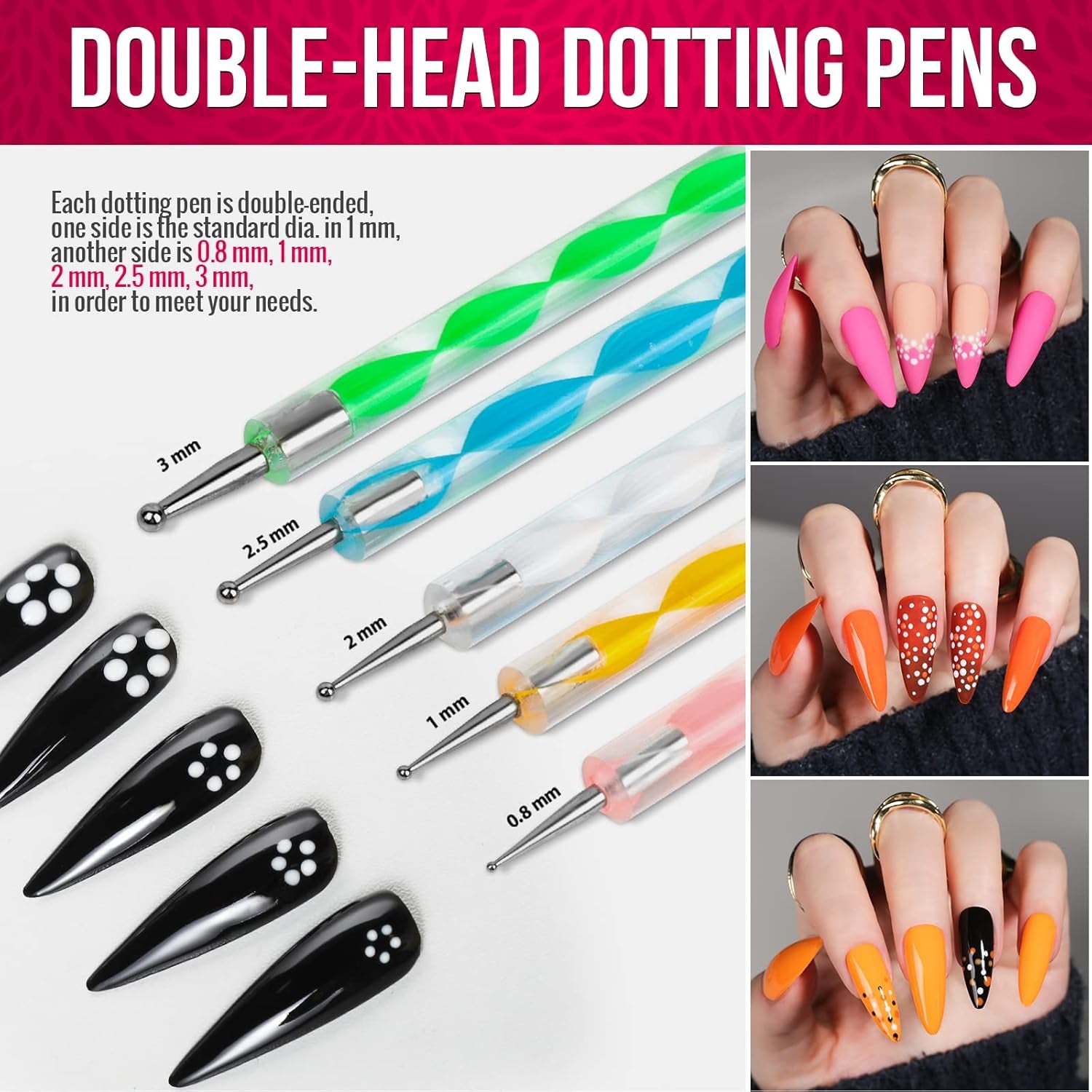 FANDAMEI Nail Art Brush Set, 15 Stücke Pinsel Für Gelnägel Nagel Pinsel, 5 Stücke Dotted Pen, 10 Rolle Streifenband Nägel, Strasssteine ​​​​Nägel, Ultra Dünn Nagel Pailetten voor Nagelkunst Maniküre Set