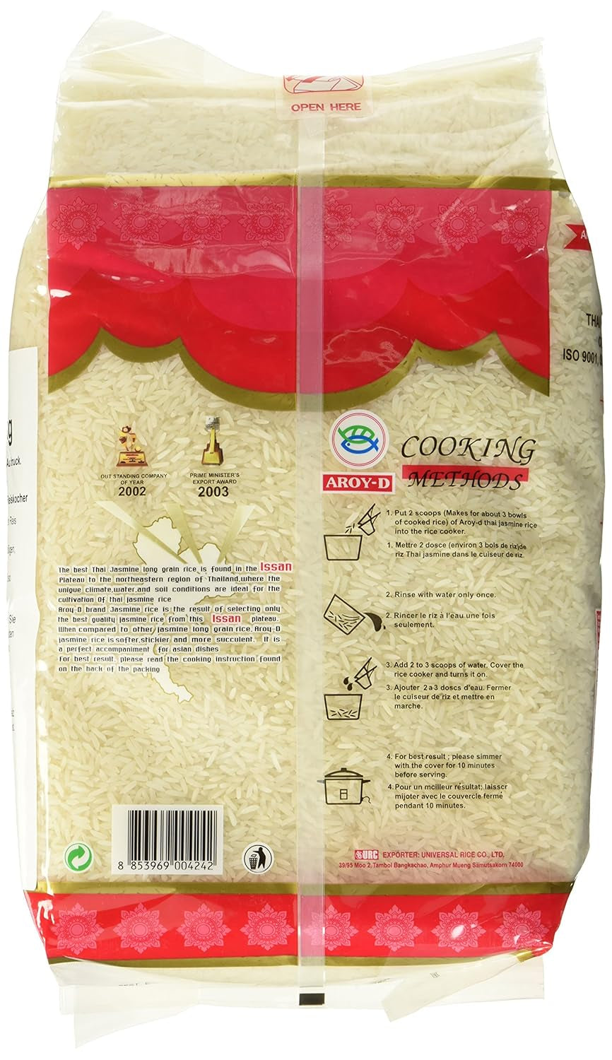 Aroy-D geurrijst, langkorrelige rijst 100%, 1 pakje (1 x 5 kg)