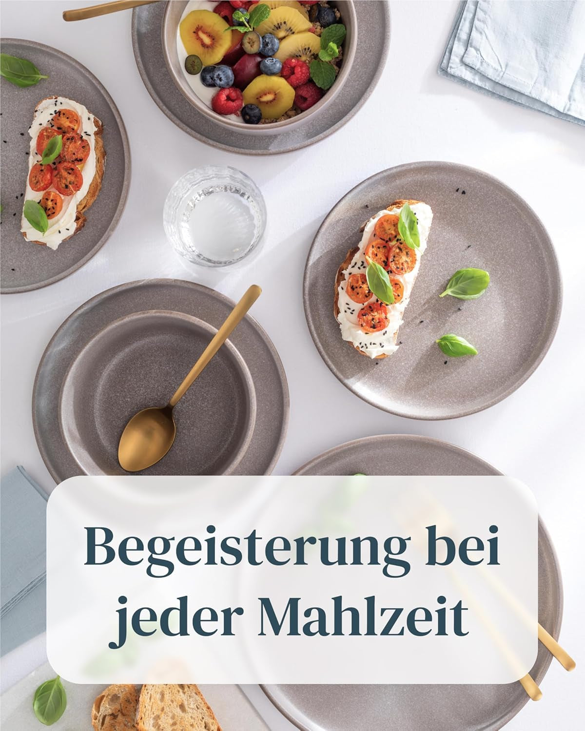 Serviesset van steengoed voor 12 personen, 36-delig, stedelijke stijl, hoge kwaliteit, ZEER GOEDE TEST, Serviesset van steengoed - kom en bordenset - servies voor 12 personen, Pure Living serviessets in mat grijsbruin