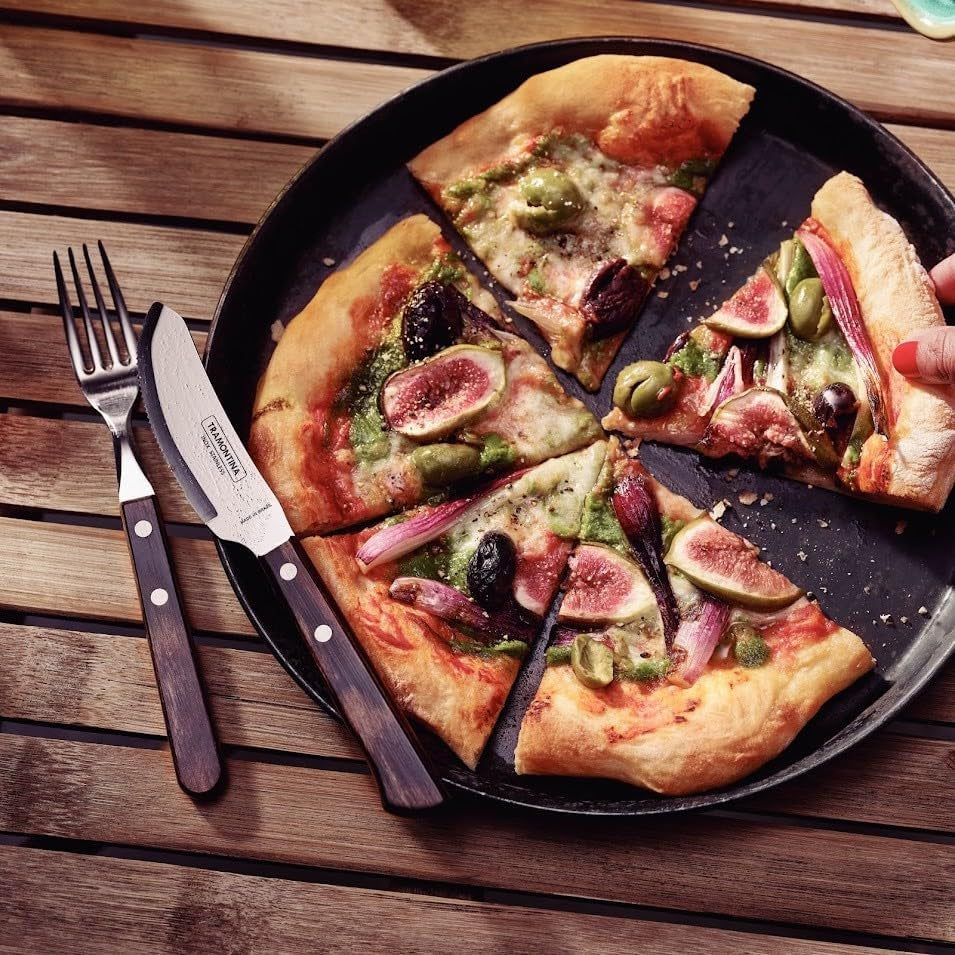 Tramontina PIZZA Besteck, 8-delige set, voor 4 personen, Rostfreier Edelstahl, Fsc-Zertifizierte Holzgriffe, Spülmaschinenfest Kitchen Naty Shop