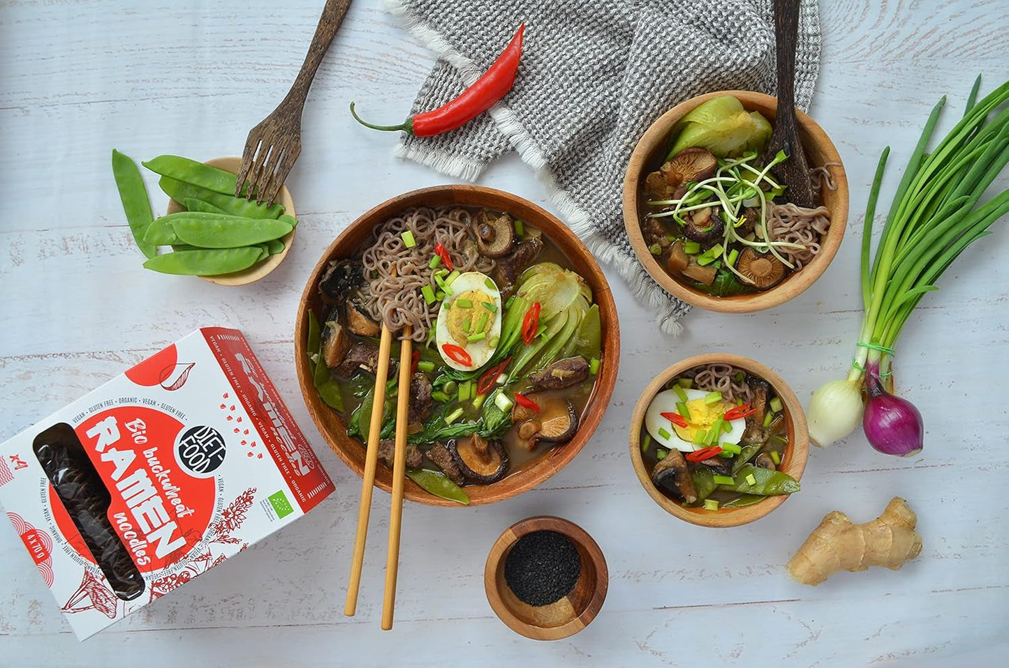 DIET-FOOD Biologische boekweit-ramen-noedels, vegetarisch en veganistisch eten, vetvrij, soja-vrij, glutenvrij, wateroplosbare dieetnoedels, caloriearm, 280g