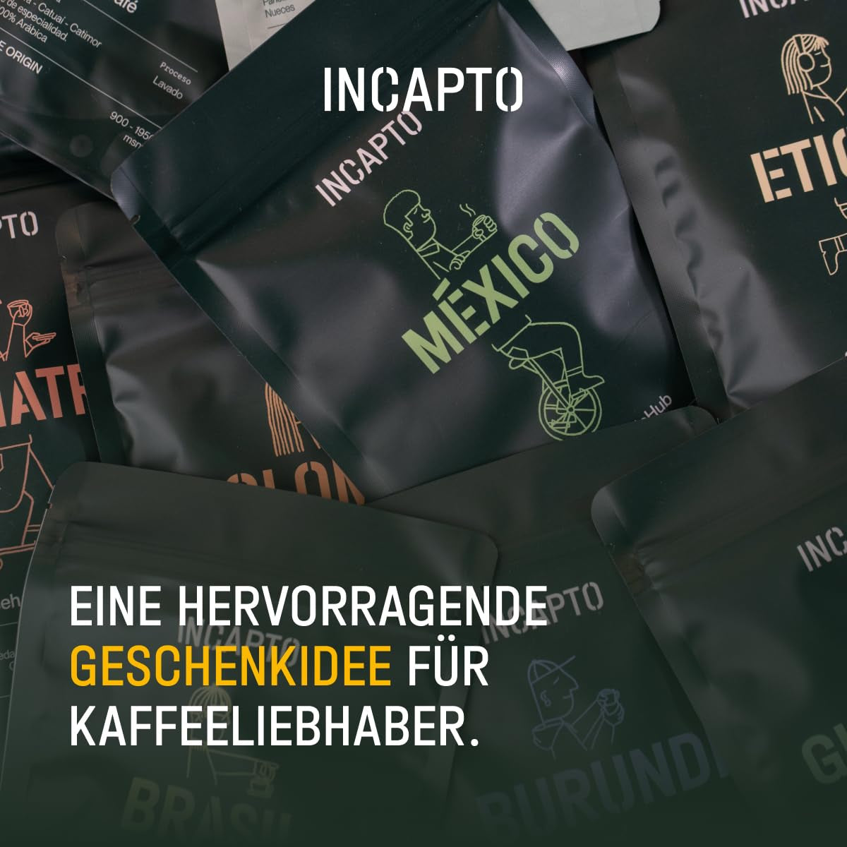 Selectie van Incapto koffiebonen wereldwijd | Selectie van 10 origines uit de hele wereld | Koffiespecialiteit | 100% Arabica | Ideaal als koffiecadeauset | Voor koffieliefhebbers | 10 pakken van 100 g