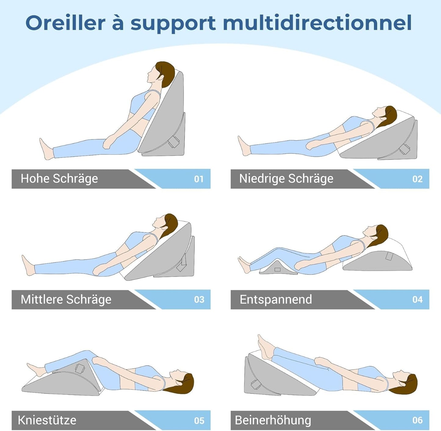 Verstelbaar wigkussen, leeskussen van schuim met hoge dichtheid met nekrol voor bed en bank, ergonomische bedwig voor slaaprefluxapneu, beenkussen, rugkussen voor lezen, gamen of tv kijken