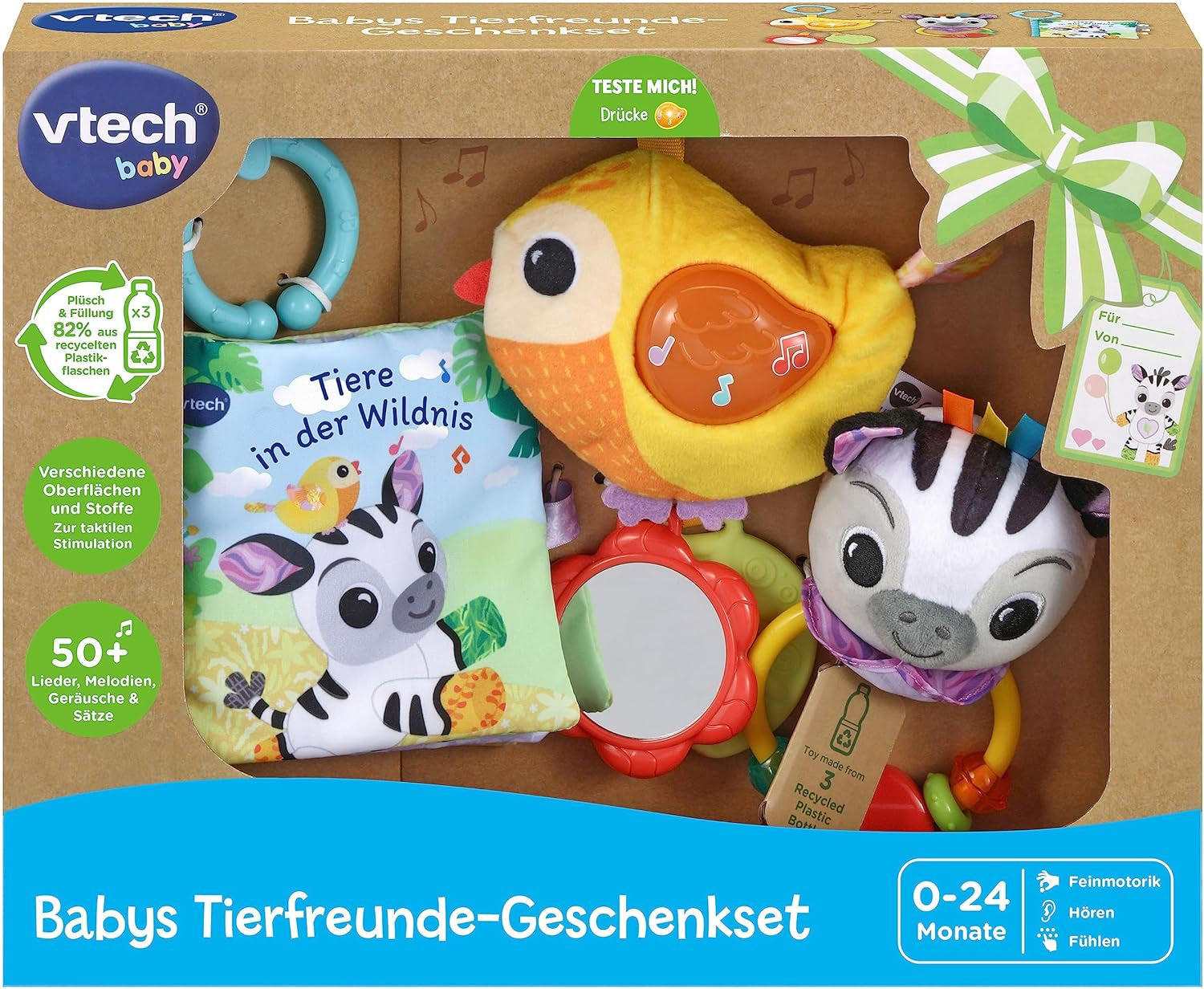VTech Baby - Baby Dierenvriendjes Cadeauset - Speelgoedset met stoffen boek, Zingende Vogel en Zebra Rammelaar - Voor 0-24 maanden Babyspeelgoed Naty Shop