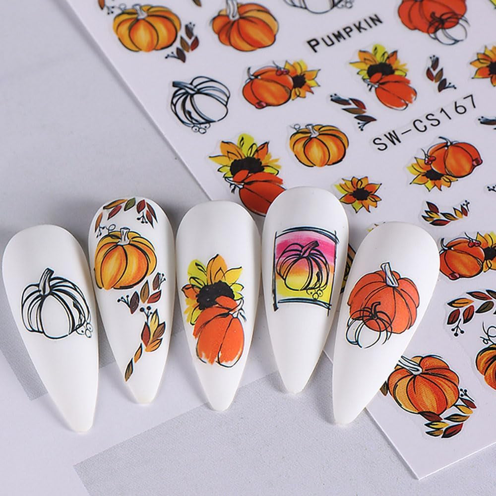 3D Herfst Nagelstickers Pompoenbladeren Nagelstickers Geometrische Lijn Bloemen Nagelstickers Thanksgiving Day Ontwerp Nagelstickers Herfst Pompoen Nagelstickers Nagelaccessoires Nagelkunst