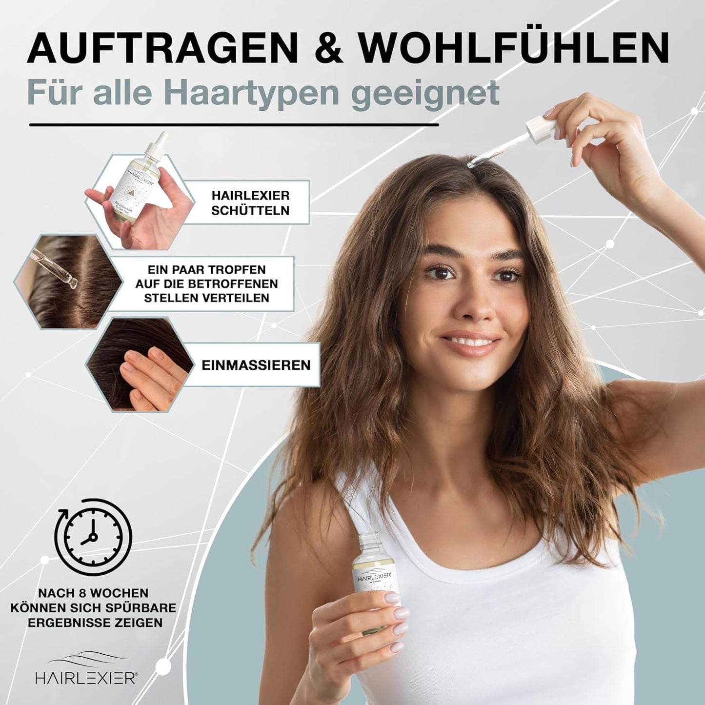 Hairlexier Haargroeimiddel voor vrouwen - Rozemarijn Haarolie, Ricinusolie Haarolie, Lavendelolie, Natuurlijk haarserum tegen diffuus haarverlies, Ondersteunt de haargroei, Veganistisch & Biologisch + Werkboek Haarverzorging Naty Shop