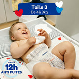 - Luiers, maat 3 (4-9 kg) - gezond en zeer absorberend - 12 uur lekvrij - geen ongewenste stoffen - gemaakt in Frankrijk - betaalbare prijs - 150 wegwerpluiers
