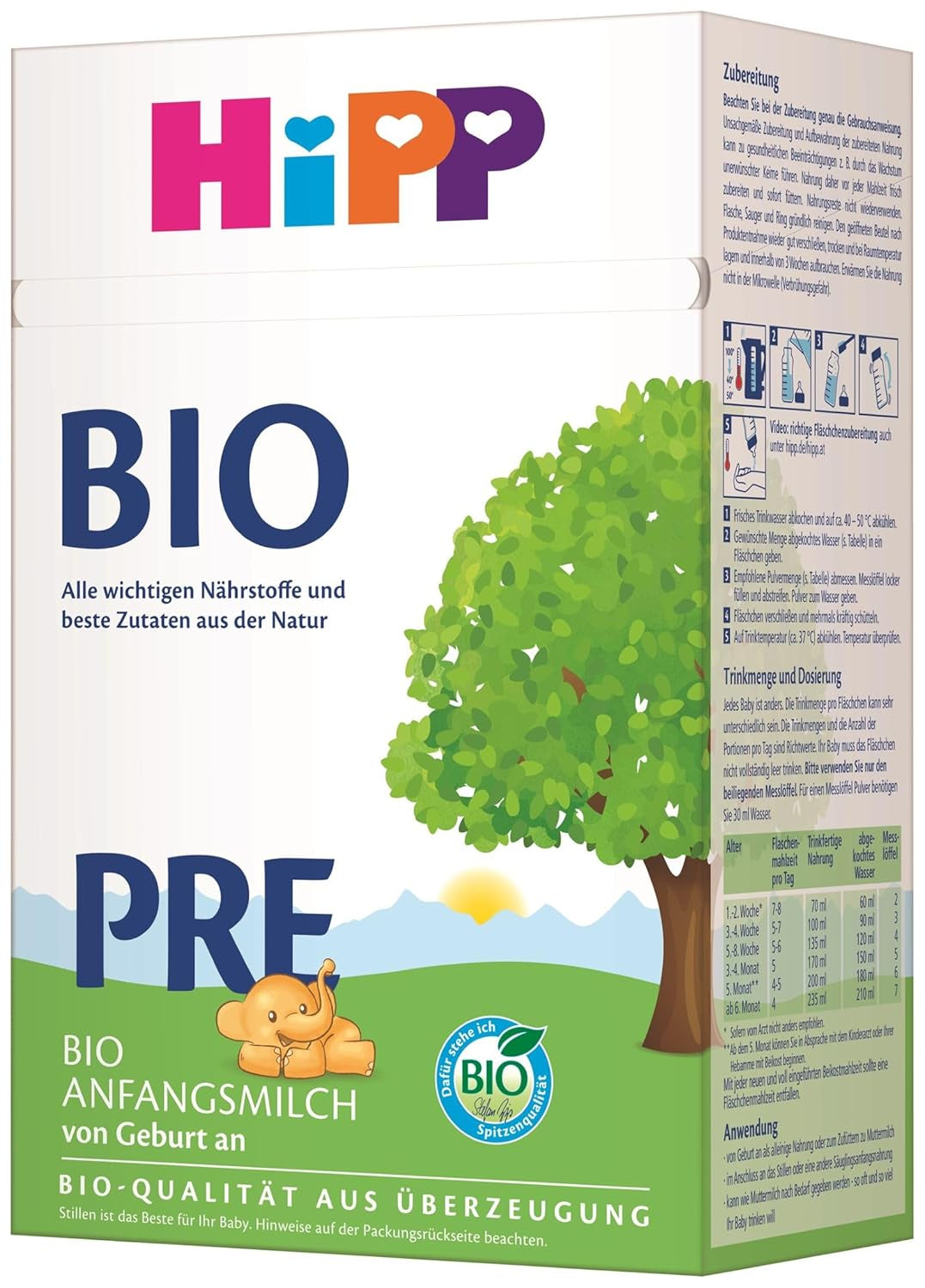 HiPP PRE biologische zuigelingenmelk (4 x 600 g), vanaf de geboorte, bevat uitsluitend lactose als koolhydraat, van de beste biologische kwaliteit
