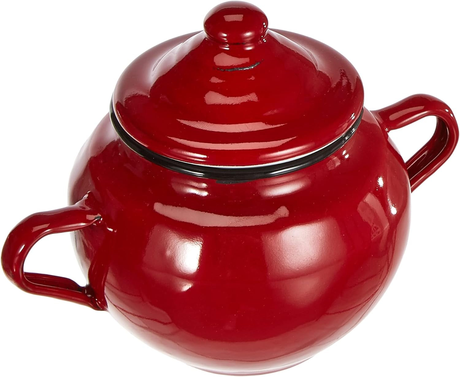 Roja pot met deksel, 0,5 l, rood geëmailleerd staal, 10 x 10 x 20 cm, 2 stuks