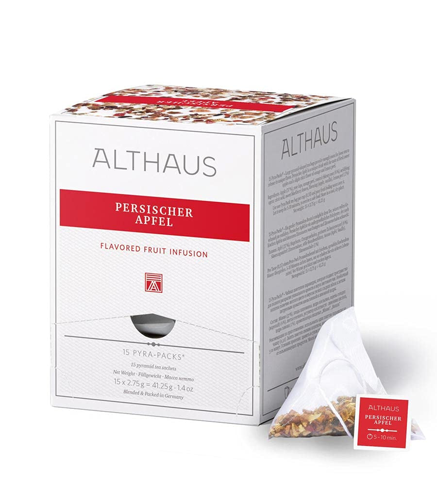 Althaus Thee PERZISCHE APPEL ⋅ Vruchtenthee in piramidevormige zakjes PYRA PACK ⋅ Vruchtenthee op smaak gebracht met appelsmaak ⋅ 15 X 2,75G