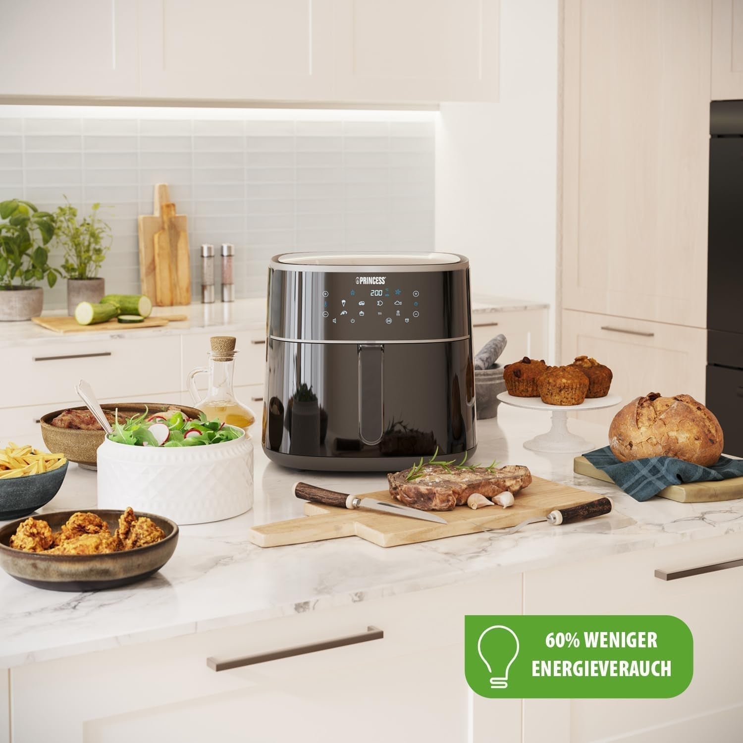 Princess Digitale Heteluchtfriteuse - Variabele bakinhoud - Maximaal 8 liter - 6 vooraf ingestelde programma's Apparaten Naty Shop