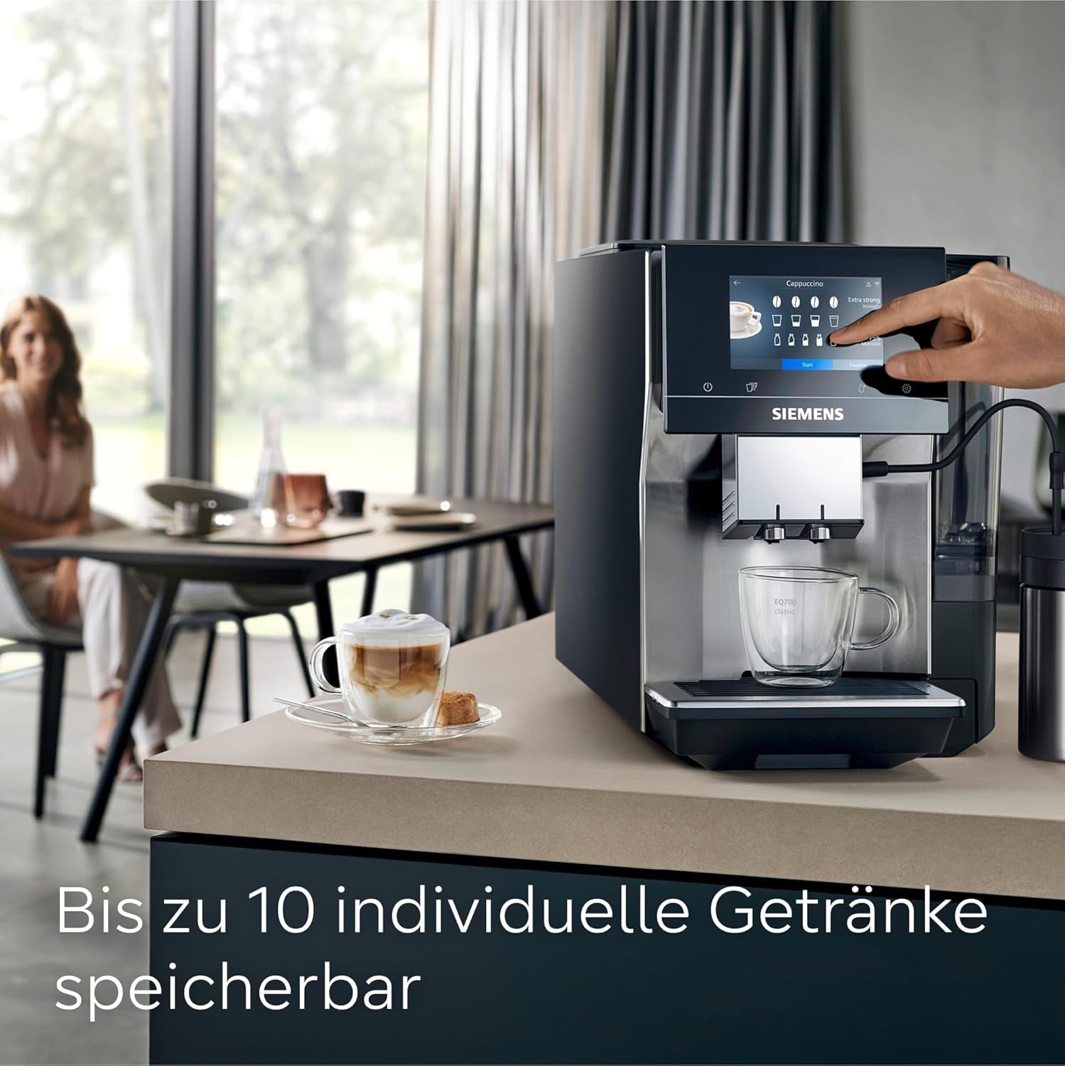 Automatische espressomachine Siemens EQ700 classic TP715D01, app-bediening, cold brew, intuïtief touchdisplay, tot 10 individuele koffiecreaties als favoriet, automatische stoomreiniging, 1500 W, zilvergrijs