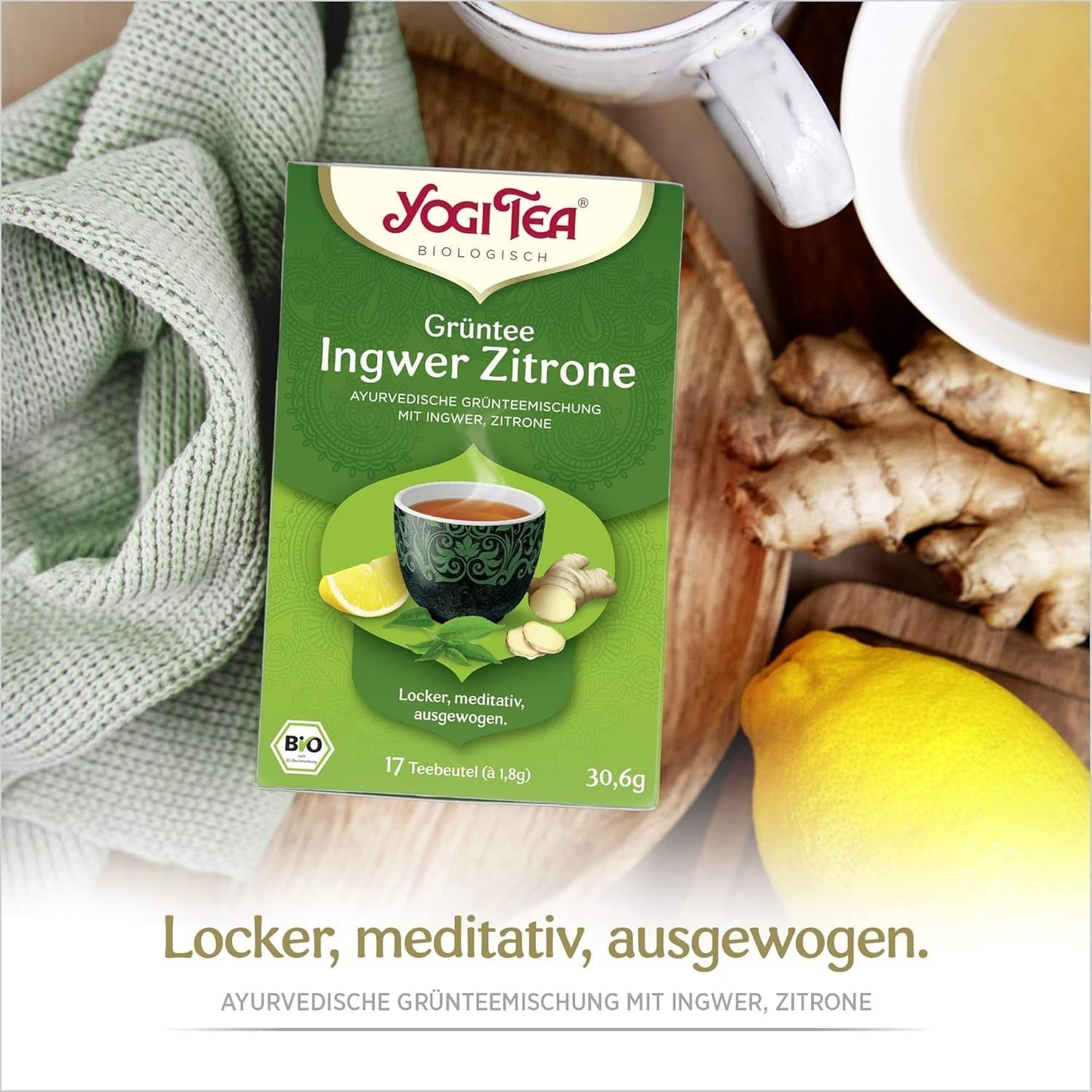 Yogi Tea - Groene thee met gember en citroen, biologische ayurvedische thee met specerijen en kruiden, mix van groene thee, gember en citroen, Yogi Tea 3-pack, 3X17 theezakjes (in totaal 51 theezakjes), ideaal als cadeau