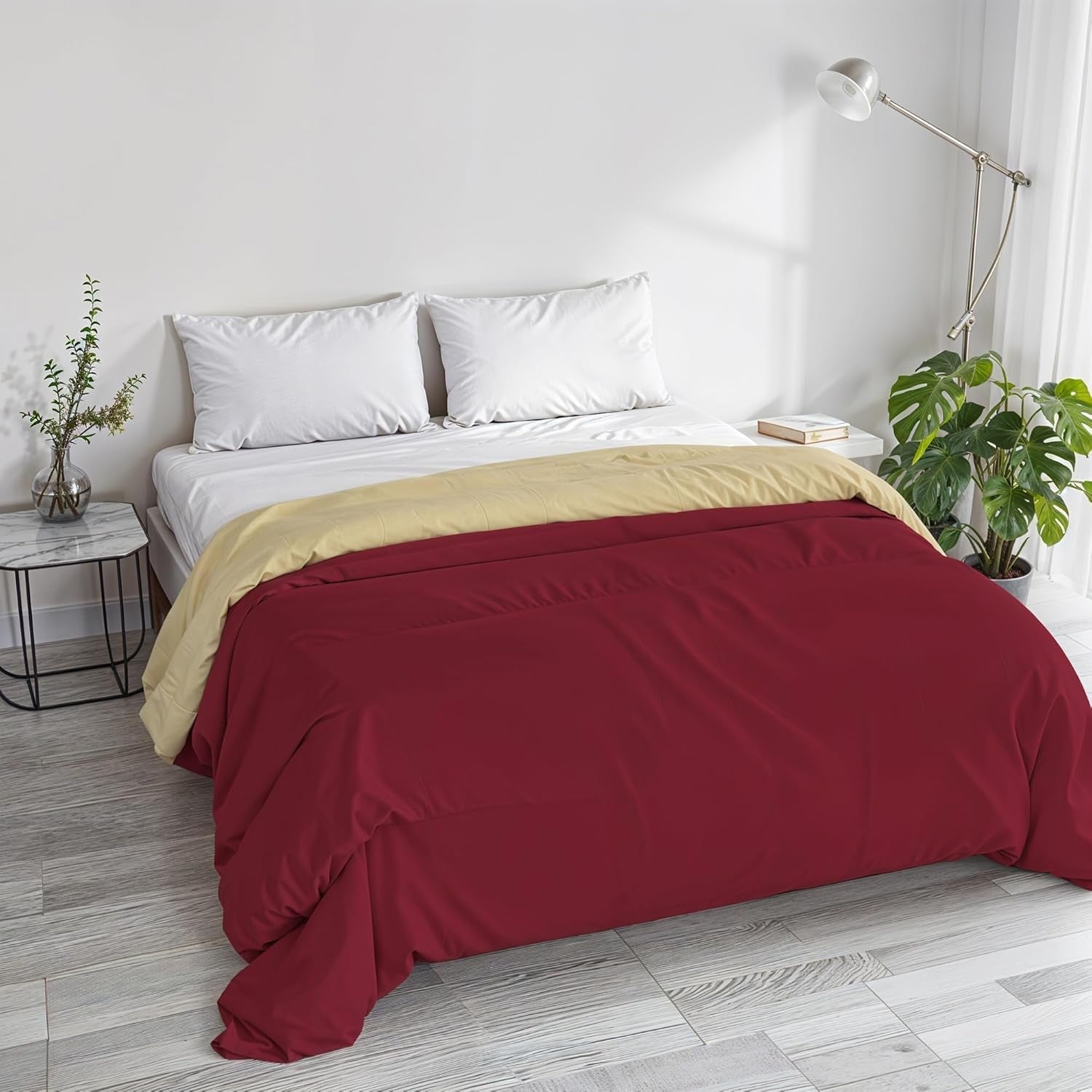 Basic winterdekbed, effen en gevoerd, donkergroen/crème, 200X245Cm Naty Shop Quilts en quilts Bordeaux/crème 250X245Cm
