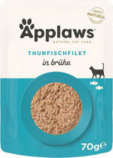 Applaws 100% natuurlijk natvoer voor katten Tonijnfilets in bouillon - Verpakking van 12 zakjes van 70 g