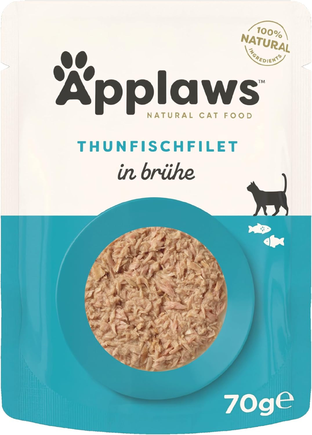Applaws 100% natuurlijk natvoer voor katten Tonijnfilets in bouillon - Verpakking van 12 zakjes van 70 g