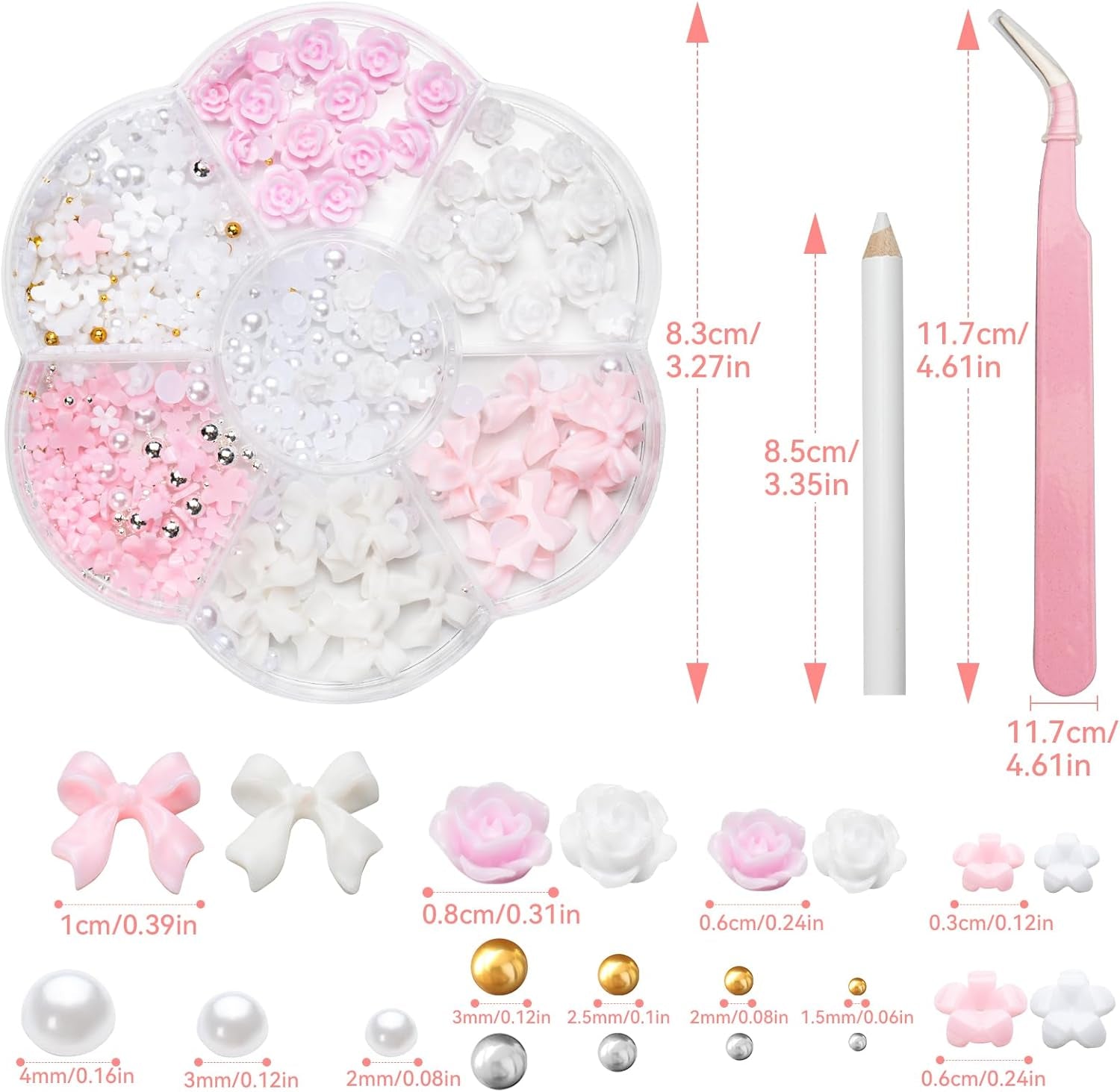 3D Nagelbedels, Nail Art Charms Schleifen, Blumen en Perlen, Nagel Charms Aus Harz, Nageldekorations Sets, DIY Charms Nägel, Nagelanhänger