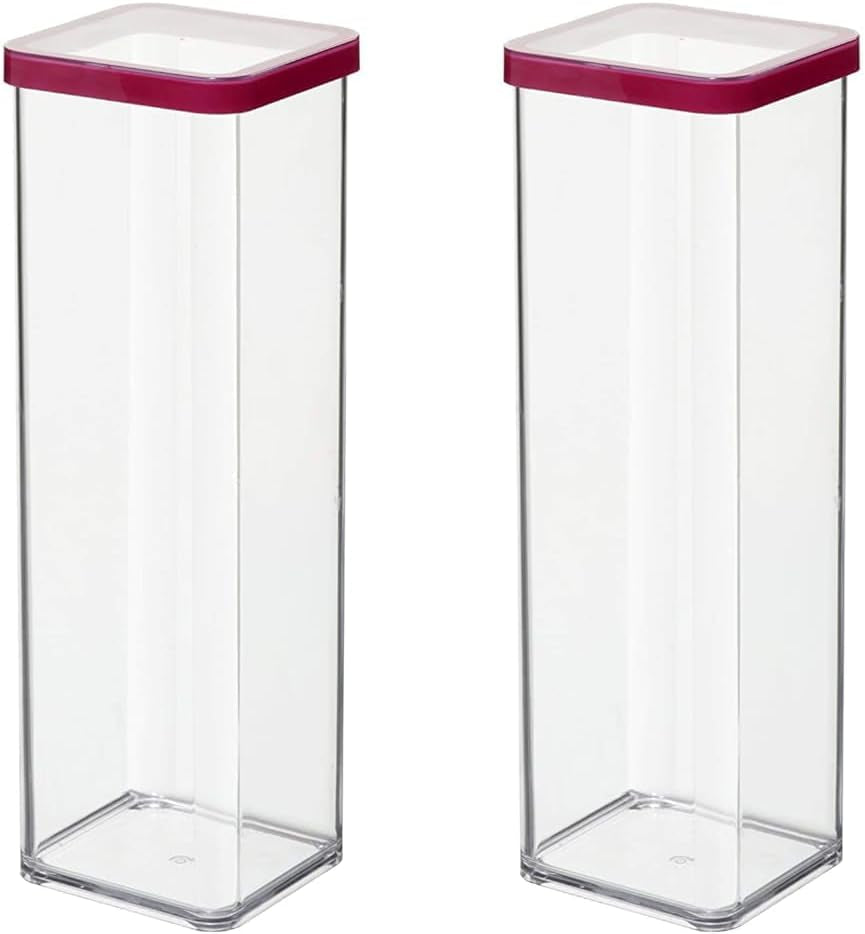 Rotho Loft set van 5 voorraadpotten met deksel, verschillende maten, BPA-vrij voedselplastic (PP), helder/rood, (21,4 x 21,4 x 23,5 cm) Naty Shop 2 L vierkante voedselopslagdozen (2-pack)